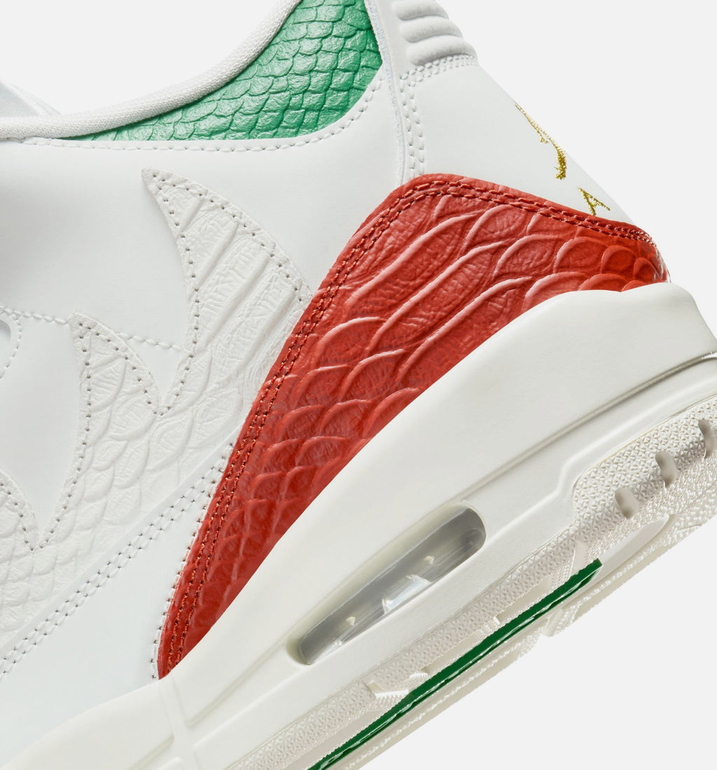 Air Jordan 3 Retro El Vuelo Men’s Lifestyle Shoe – Summit White/Pine Green/Dragon Red/Metallic Gold