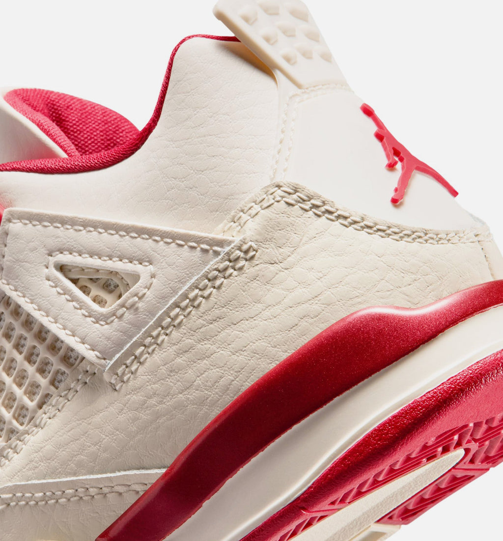 Air Jordan 4 Retro Valentine’s Day Preschool Lifestyle Shoe – Pale Ivory/Sierra Red/Tough Red