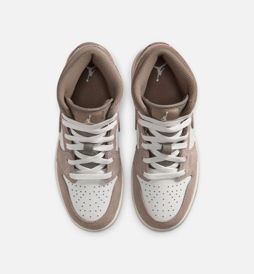 Air Jordan 1 Mid Grade School Lifestyle Shoe – Enigma Stone/Olive Grey/Summit White