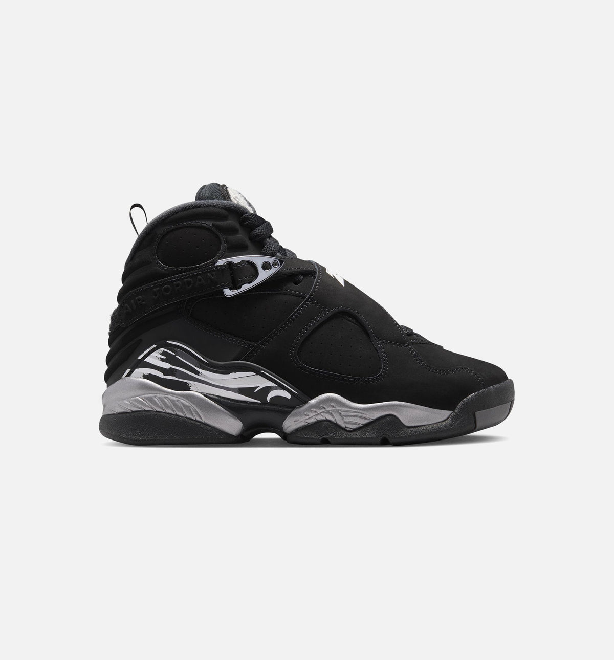 Air Jordan 8 Retro Chrome Black and Light Graphite Grade School Lifestyle Shoe – Black/White/Light Graphite
