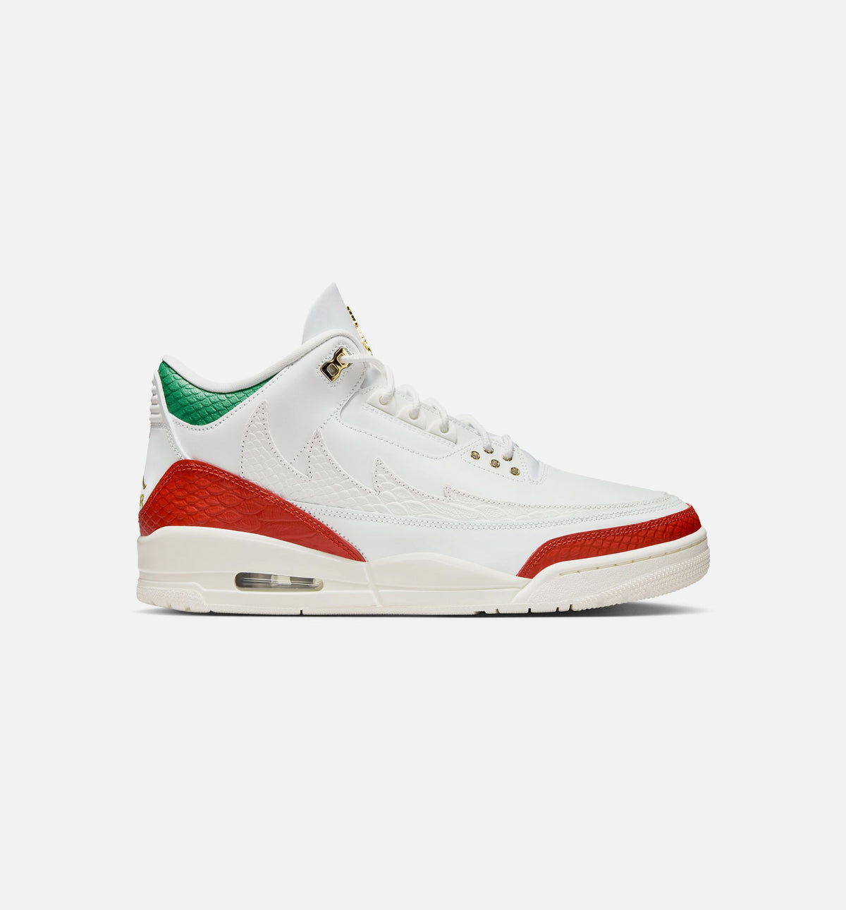 Air Jordan 3 Retro El Vuelo Men’s Lifestyle Shoe – Summit White/Pine Green/Dragon Red/Metallic Gold