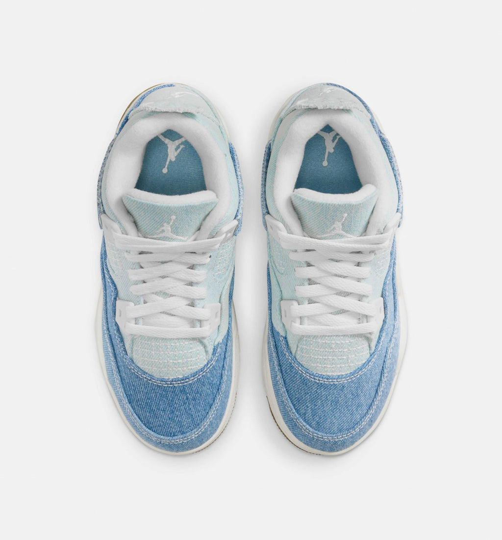 Air Jordan 4 Retro Worn Blue Preschool Lifestyle Shoe – Sail/Worn Blue/Metallic Gold
