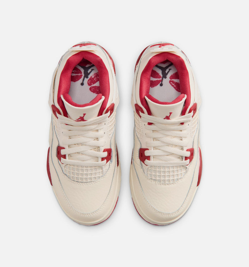 Air Jordan 4 Retro Valentine’s Day Preschool Lifestyle Shoe – Pale Ivory/Sierra Red/Tough Red