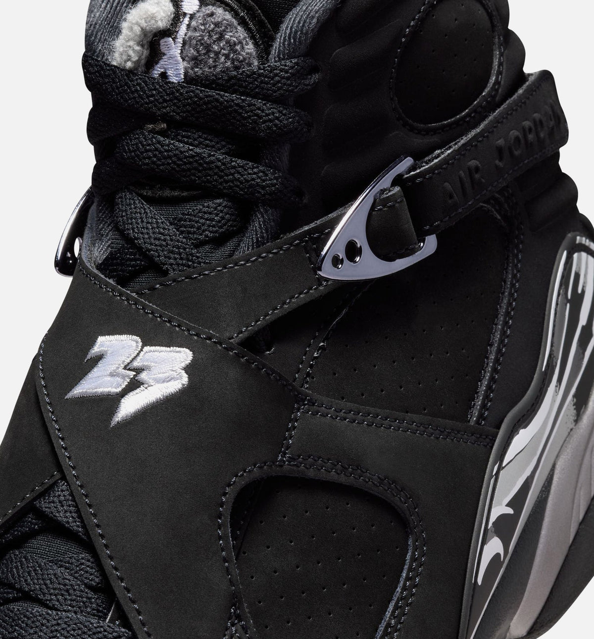Air Jordan 8 Retro Chrome Black and Light Graphite Men’s Lifestyle Shoe – Black/White/Light Graphite